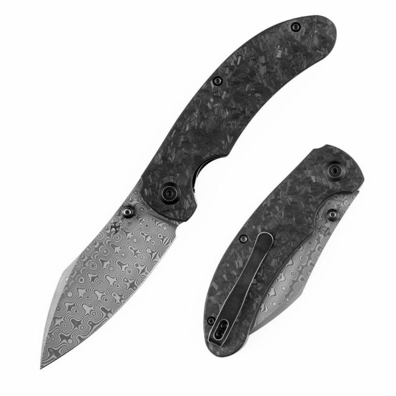 Nesstreet K1039D1 Damascus Blade Shred Carbon Fiber Handle with Karambit Maker design | Folding Pocket Knives