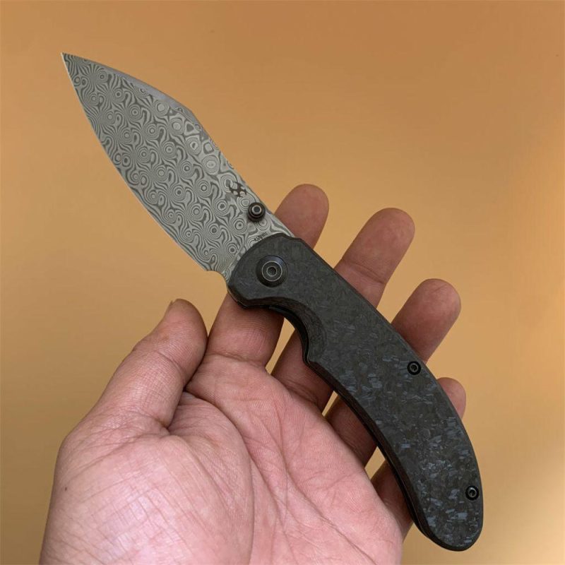 Nesstreet K1039D1 Damascus Blade Shred Carbon Fiber Handle with Karambit Maker design | Folding Pocket Knives