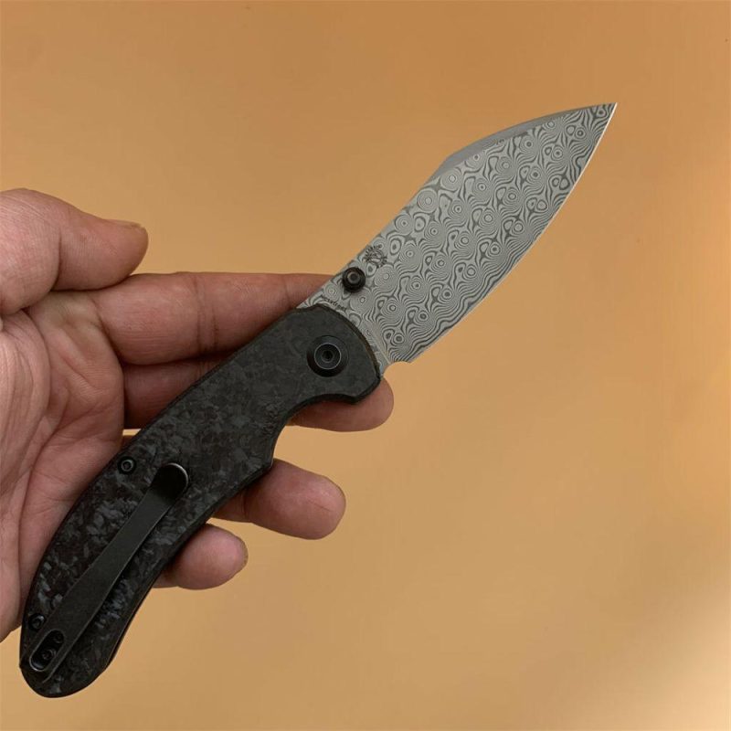 Nesstreet K1039D1 Damascus Blade Shred Carbon Fiber Handle with Karambit Maker design | Folding Pocket Knives