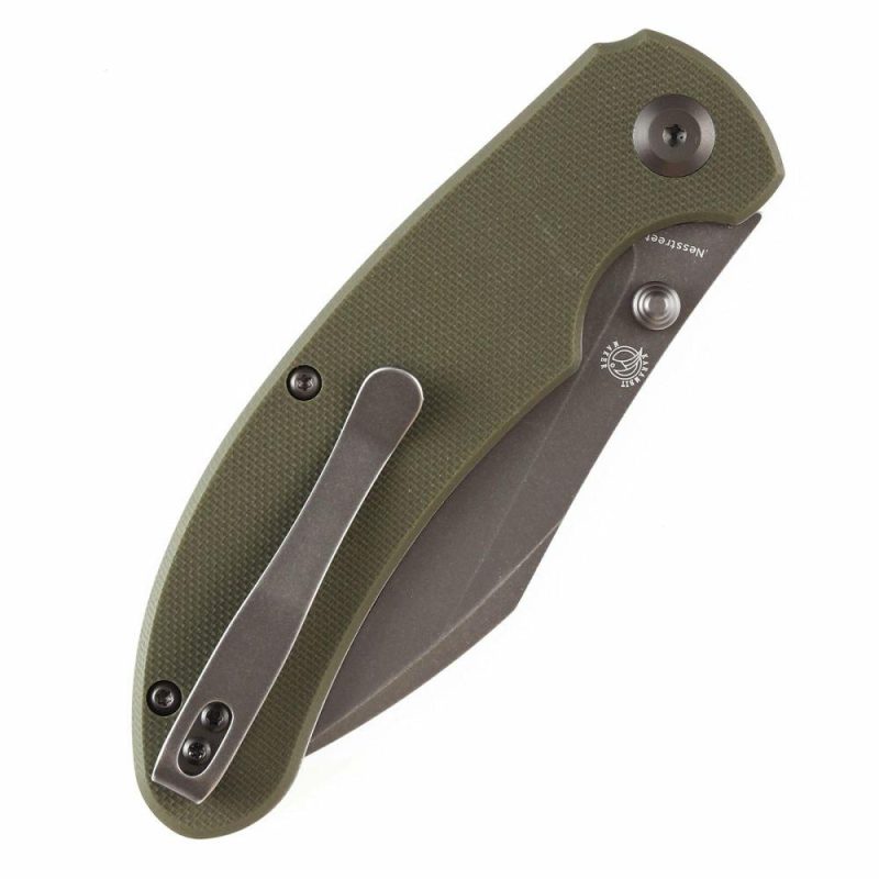 Nesstreet Thumb Stub Knife Olive Green G10 Handle (3.58”154CM Blade) Karambit Maker-T1039A3 | Folding Pocket Knives