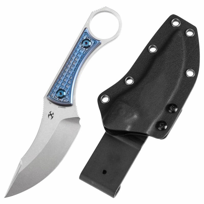 Niko Fixed Knife Blue Anodized Titanium Handle (3.54”D2 Blade ) with Sheath Marco Knives Design -G004A4 | Fixed Blades