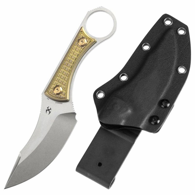 Niko Fixed Knife Bronzed Anodized Titanium with Frag Pattern Handle (3.54”D2 Blade ) with Sheath Marco Knives Design -G004A3 | Fixed Blades