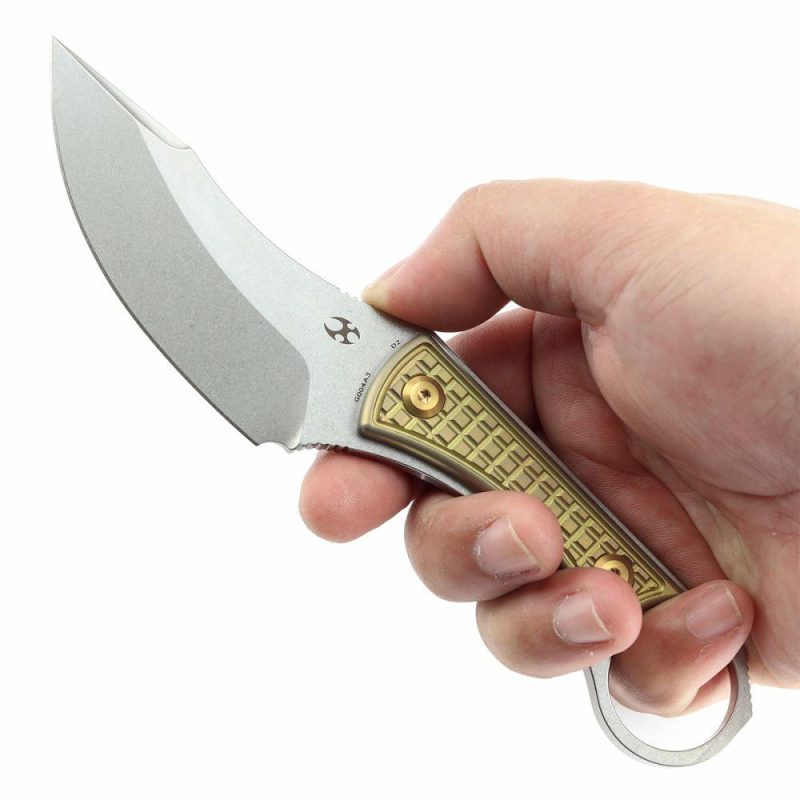 Niko Fixed Knife Bronzed Anodized Titanium with Frag Pattern Handle (3.54”D2 Blade ) with Sheath Marco Knives Design -G004A3 | Fixed Blades