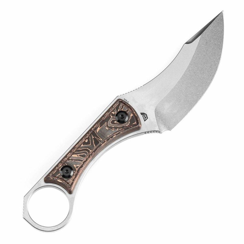 Niko Fixed Knife Copper Carbon Fiber Handle (3.54”D2 Blade ) with Sheath Marco Knives Design -G004A5 | Fixed Blades