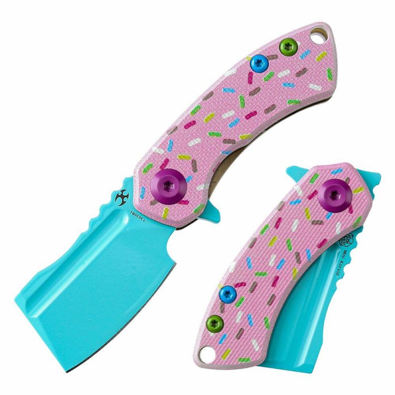 Only for Cutomers outside of US-Mini Korvid Flipper Knife G10 with Donut Print Handle (1.45” 154CM Blade) Koch Tools Dsign-T3030B1 Blue Pink | Folding Pocket Knives