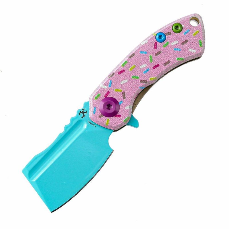 Only for Cutomers outside of US-Mini Korvid Flipper Knife G10 with Donut Print Handle (1.45” 154CM Blade) Koch Tools Dsign-T3030B1 Blue Pink | Folding Pocket Knives