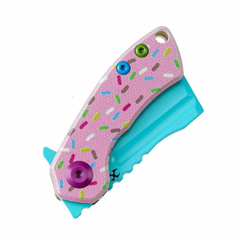 Only for Cutomers outside of US-Mini Korvid Flipper Knife G10 with Donut Print Handle (1.45” 154CM Blade) Koch Tools Dsign-T3030B1 Blue Pink | Folding Pocket Knives