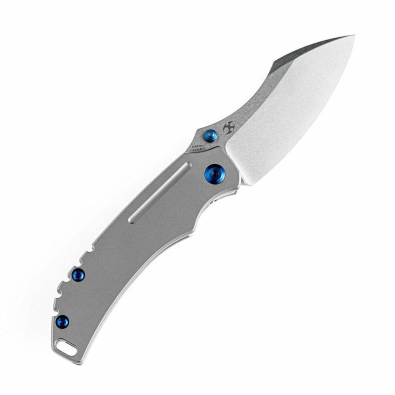 Peican Edc –Left Handed Thumb Knife Stonewashed Titanium Handle (3.0" CPM-S35VN Blade) Kmaxrom Design -K1018L3 Gray | Folding Pocket Knives