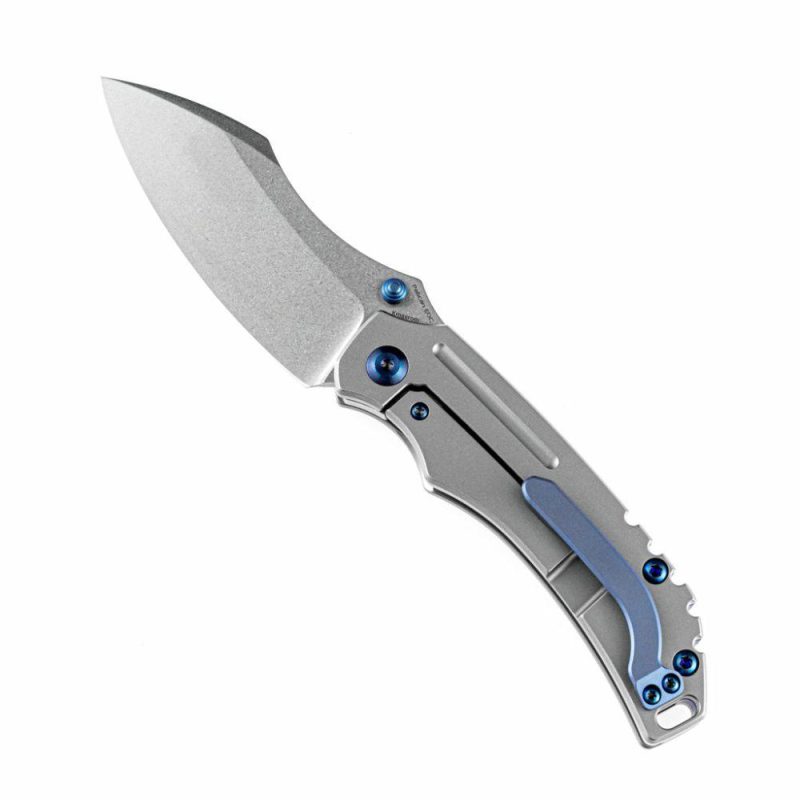 Peican Edc –Left Handed Thumb Knife Stonewashed Titanium Handle (3.0" CPM-S35VN Blade) Kmaxrom Design -K1018L3 Gray | Folding Pocket Knives