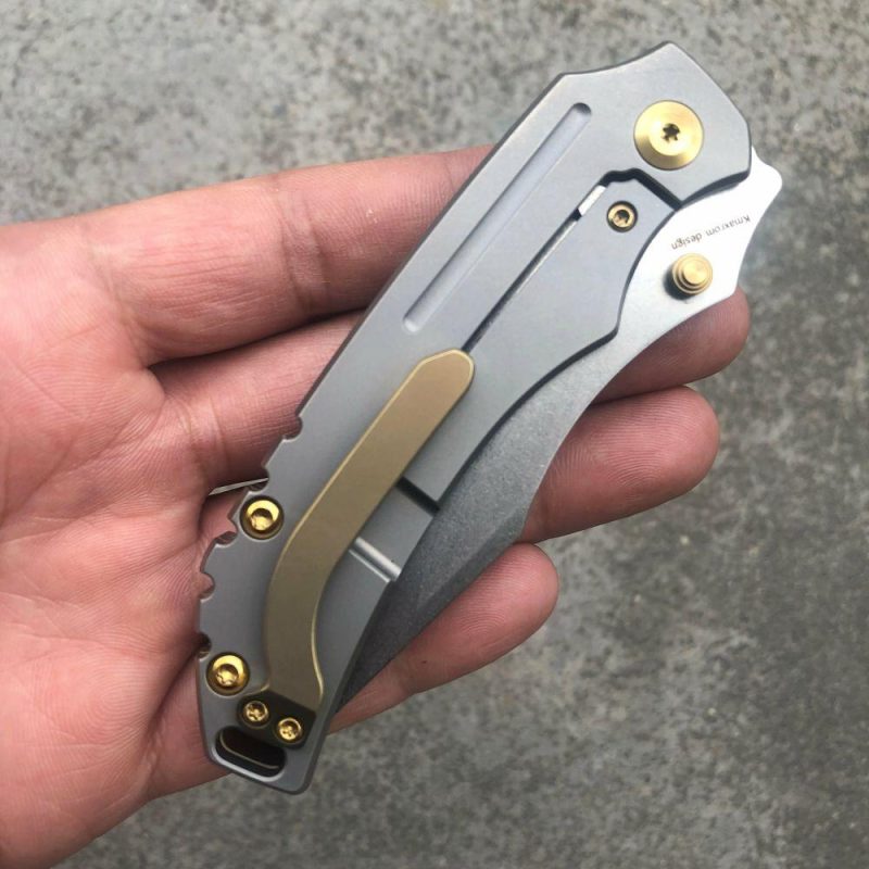 Peican Edc Thumb Knife 6AL4V Titanium Handle (3.0" CPM-S35VN Blade) Kmaxrom Design -K1018A1 Gray | Folding Pocket Knives