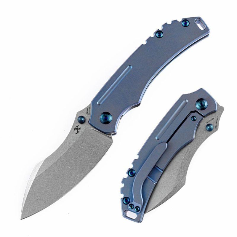 Pelican Edc Flipper Knife Blue Anodized Titanium Handle (3.0’‘CPM-S35VN Blade)Kmaxrom Design-K1018A6 Blue | Folding Pocket Knives