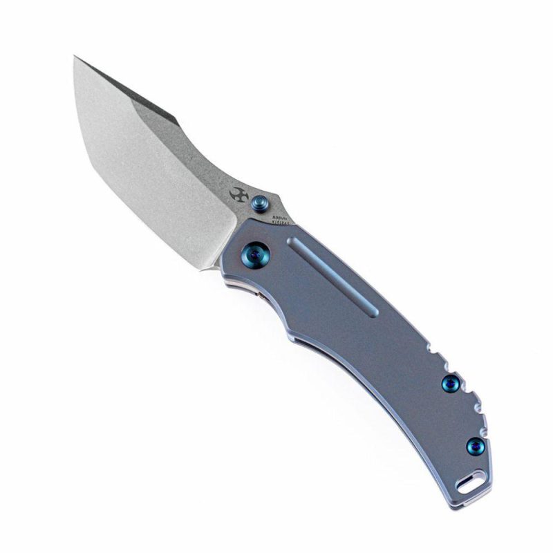 Pelican Edc Flipper Knife Blue Anodized Titanium Handle (3.0’‘CPM-S35VN Tanto Blade)Kmaxrom Design-K1018A5 Blue | Folding Pocket Knives