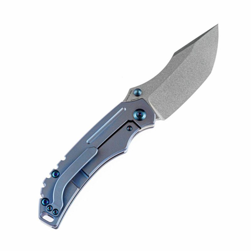 Pelican Edc Flipper Knife Blue Anodized Titanium Handle (3.0’‘CPM-S35VN Tanto Blade)Kmaxrom Design-K1018A5 Blue | Folding Pocket Knives