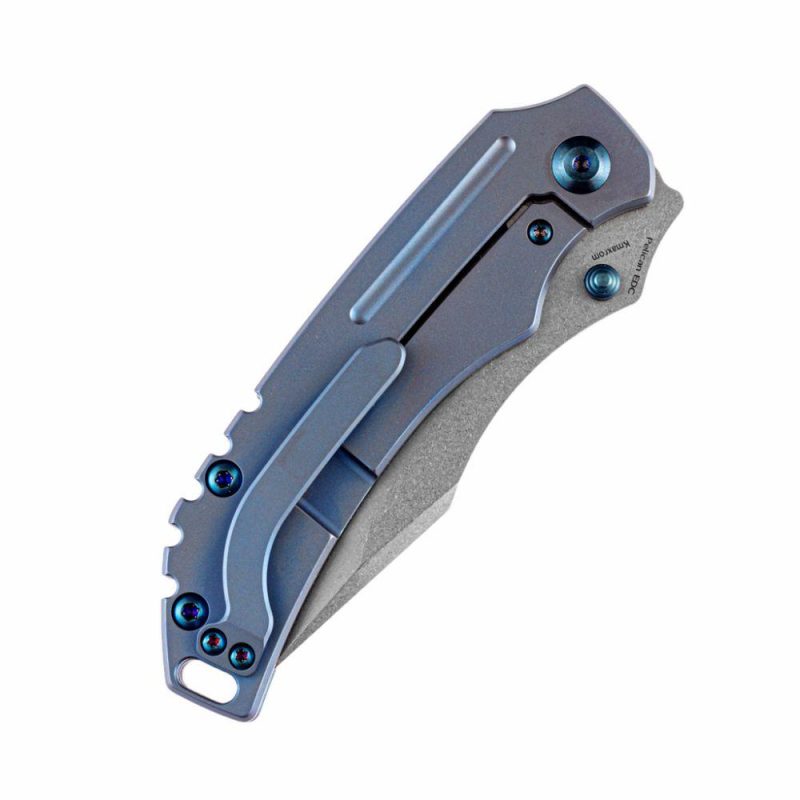 Pelican Edc Flipper Knife Blue Anodized Titanium Handle (3.0’‘CPM-S35VN Tanto Blade)Kmaxrom Design-K1018A5 Blue | Folding Pocket Knives