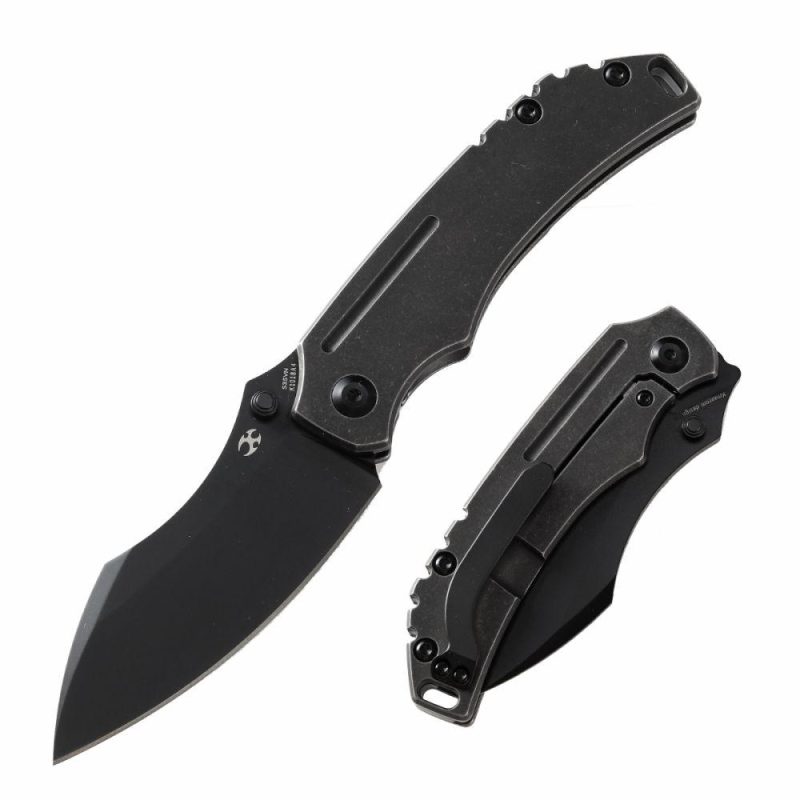 Pelican Edc Thumb Studs/Flipper Knife Coating 6AL4V Titanium Handle(3.0" CPM S35VN Blade)Kmaxrom Design- K1018A4 Black | Folding Pocket Knives