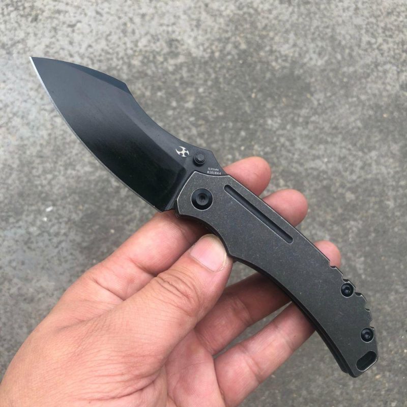 Pelican Edc Thumb Studs/Flipper Knife Coating 6AL4V Titanium Handle(3.0" CPM S35VN Blade)Kmaxrom Design- K1018A4 Black | Folding Pocket Knives