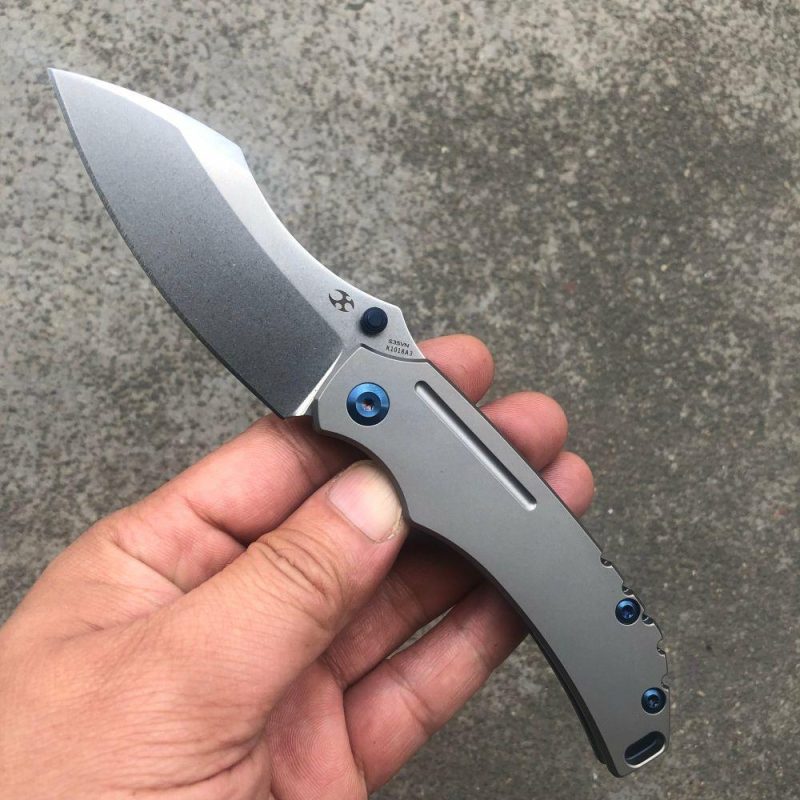 Pelican Thumb Stub Titanium Handle (3" CPM S35VN Blade) Kmaxrom Design-K1018A3 Gray | Folding Pocket Knives