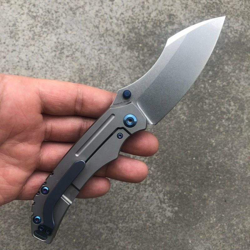 Pelican Thumb Stub Titanium Handle (3" CPM S35VN Blade) Kmaxrom Design-K1018A3 Gray | Folding Pocket Knives