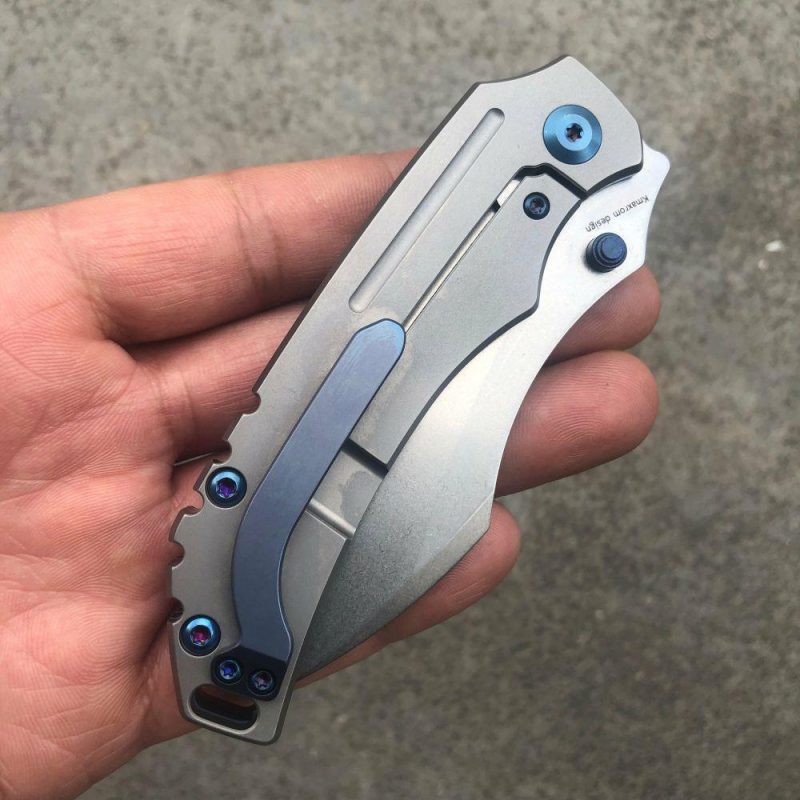 Pelican Thumb Stub Titanium Handle (3" CPM S35VN Blade) Kmaxrom Design-K1018A3 Gray | Folding Pocket Knives