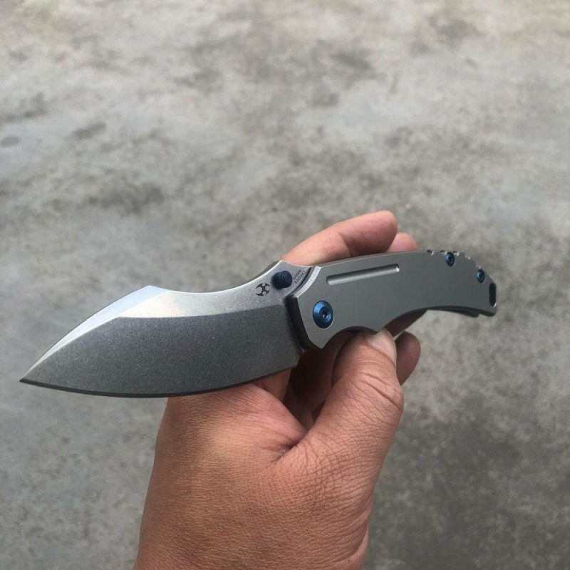 Pelican Thumb Stub Titanium Handle (3" CPM S35VN Blade) Kmaxrom Design-K1018A3 Gray | Folding Pocket Knives