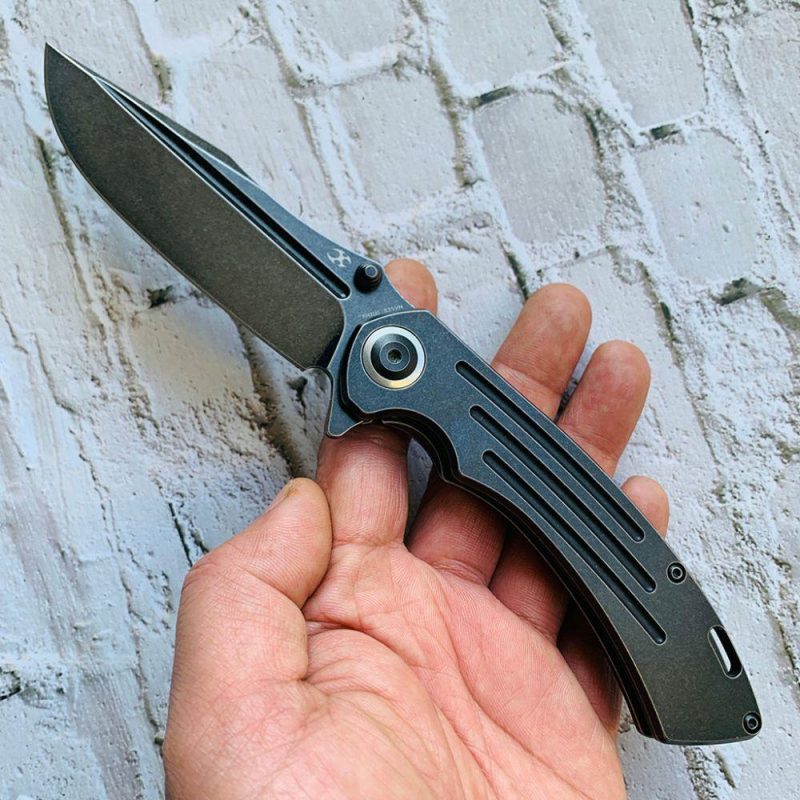 Pretatout K1032A1 Black Anodized Titanium Handle Black TiCn Cotaed CPM-S35VN with Kmaxrom Design | Folding Pocket Knives