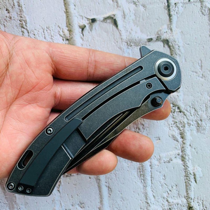 Pretatout K1032A1 Black Anodized Titanium Handle Black TiCn Cotaed CPM-S35VN with Kmaxrom Design | Folding Pocket Knives