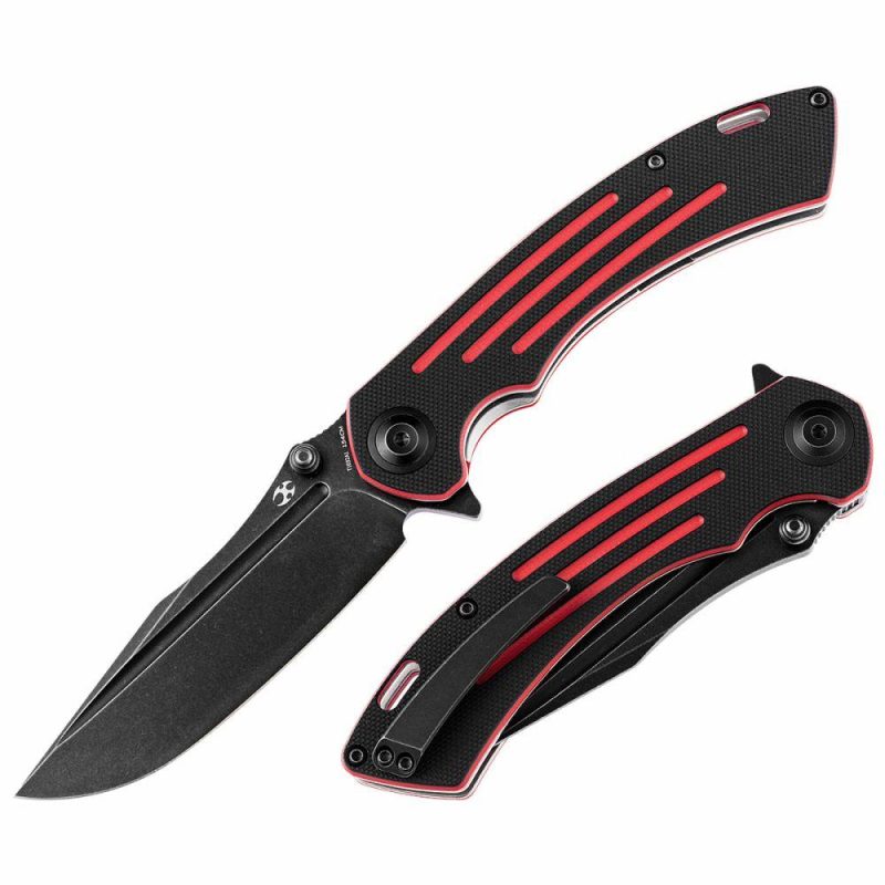 Pretatout T1032A1 Black TiCn Coated 154CM Blade Black and Red G10 Handle with Kmaxrom Design | Folding Pocket Knives