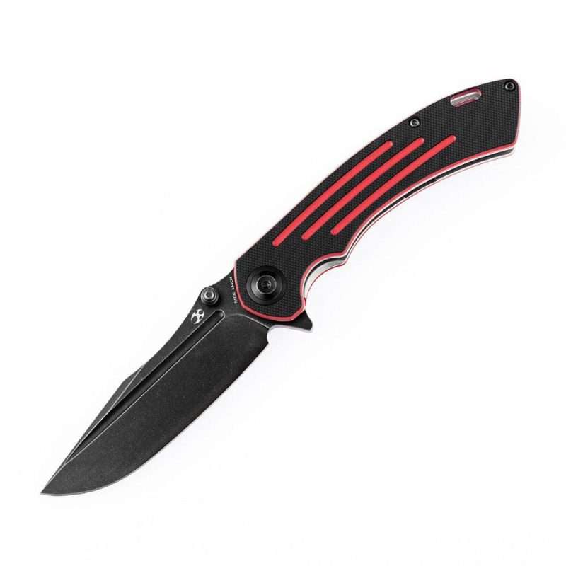 Pretatout T1032A1 Black TiCn Coated 154CM Blade Black and Red G10 Handle with Kmaxrom Design | Folding Pocket Knives