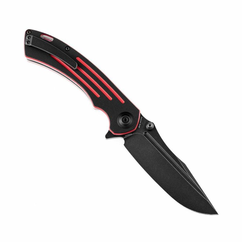 Pretatout T1032A1 Black TiCn Coated 154CM Blade Black and Red G10 Handle with Kmaxrom Design | Folding Pocket Knives