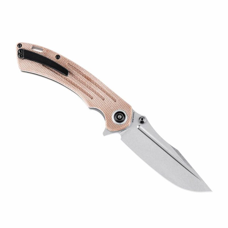 Pretatout T1032A3 Stonewashed 154CM BladeBrown Micarta Handle with Kmaxrom Design | Folding Pocket Knives