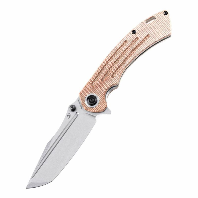 Pretatout T1032T1 Stonewashed 154CM Blade Brown Micarta Handle with Kmaxrom Design | Folding Pocket Knives