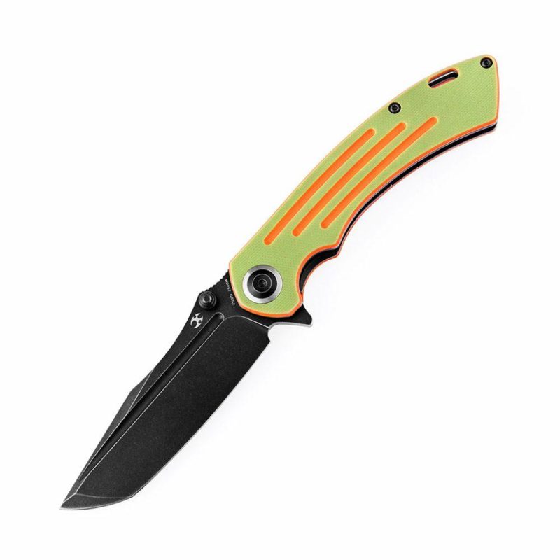 Pretatout T1032T2 Stonewashed 154CM Blade Green and Orange G10 Handle with Kmaxrom Design | Folding Pocket Knives