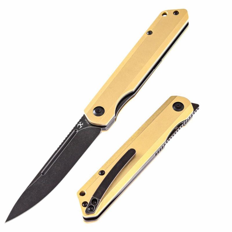 Prickle Flipper Knife Brass Handle (3.53"CPM-S35VN Blade)Max Tkachuk Design -K1012B1 Brass | Folding Pocket Knives