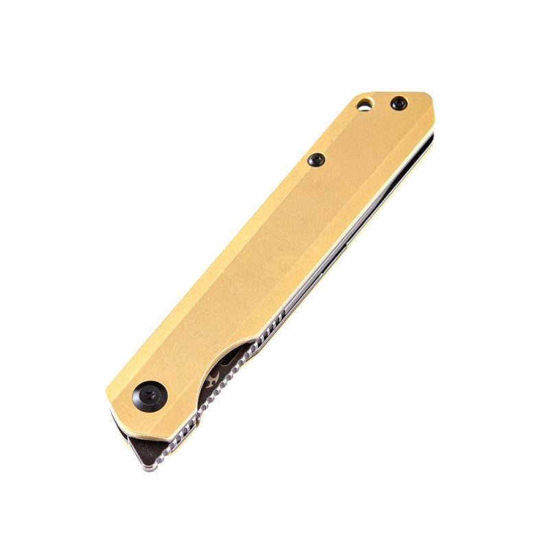 Prickle Flipper Knife Brass Handle (3.53"CPM-S35VN Blade)Max Tkachuk Design -K1012B1 Brass | Folding Pocket Knives