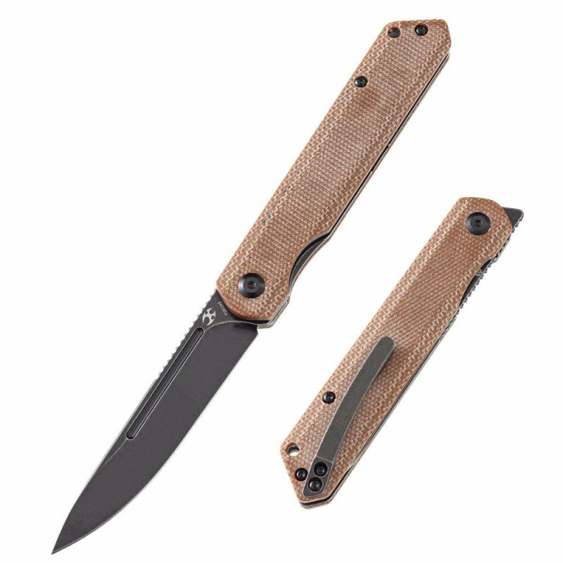 Prickle Flipper Knife Brown Micarta Handle (3.53”154CM Blade) Max Tkachuk Design-T1012A5 Brown | Folding Pocket Knives