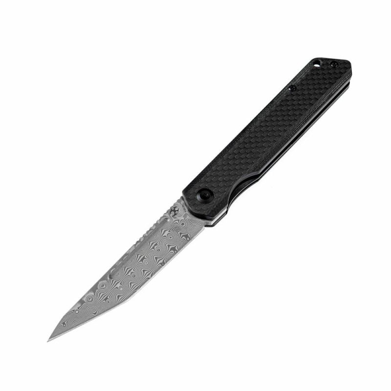 Prickle Flipper Knife Stainless Steel + Carbon Fiber Handle (3.53"Damascus Blade)Max Tkachuk Design-K1012D1 Black | Folding Pocket Knives