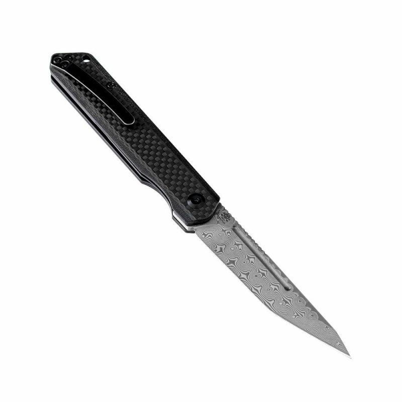 Prickle Flipper Knife Stainless Steel + Carbon Fiber Handle (3.53"Damascus Blade)Max Tkachuk Design-K1012D1 Black | Folding Pocket Knives