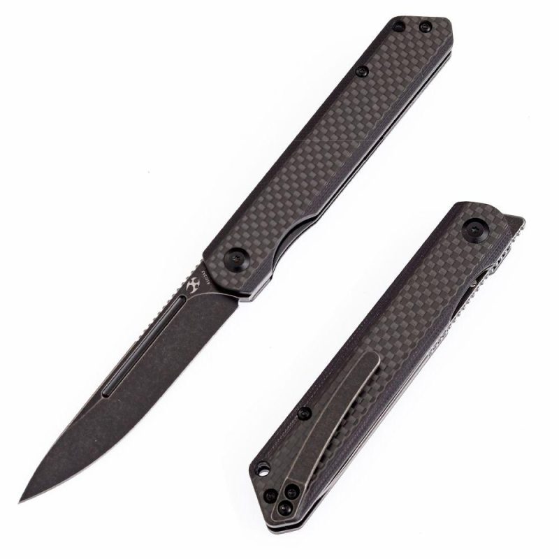 Prickle K1012A3 Gentlemen Front Flipper Twill Carbon Fiber Handle CPM-35VN Blade Black | Folding Pocket Knives