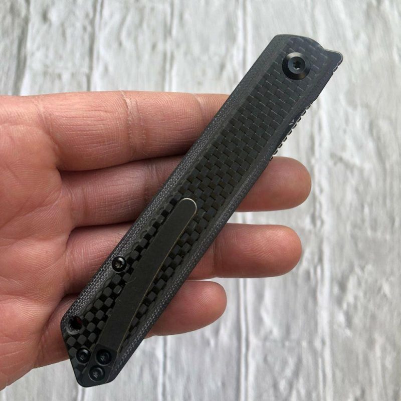 Prickle K1012A3 Gentlemen Front Flipper Twill Carbon Fiber Handle CPM-35VN Blade Black | Folding Pocket Knives