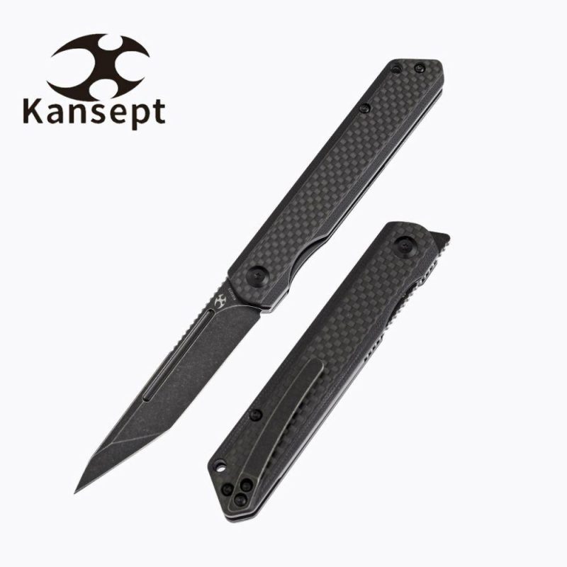 Prickle K1012T3 Max Tkachuk Design Front Flipper Twill Carbon Fiber Handle CPM-35VN Tanto Blade Black | Folding Pocket Knives