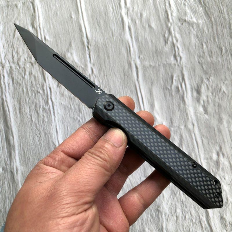 Prickle K1012T3 Max Tkachuk Design Front Flipper Twill Carbon Fiber Handle CPM-35VN Tanto Blade Black | Folding Pocket Knives