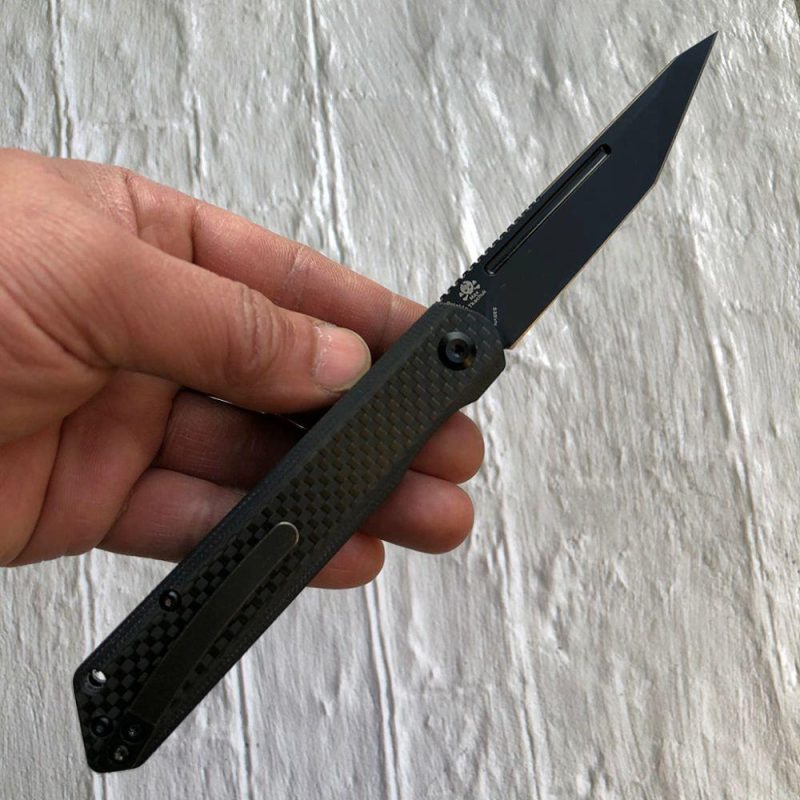 Prickle K1012T3 Max Tkachuk Design Front Flipper Twill Carbon Fiber Handle CPM-35VN Tanto Blade Black | Folding Pocket Knives