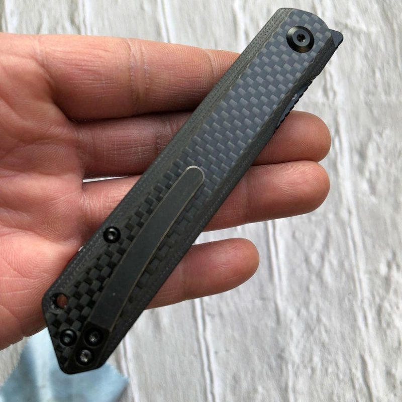 Prickle K1012T3 Max Tkachuk Design Front Flipper Twill Carbon Fiber Handle CPM-35VN Tanto Blade Black | Folding Pocket Knives