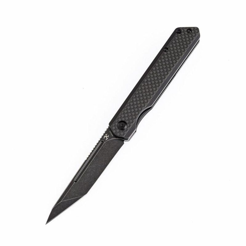 Prickle K1012T3 Max Tkachuk Design Front Flipper Twill Carbon Fiber Handle CPM-35VN Tanto Blade Black | Folding Pocket Knives