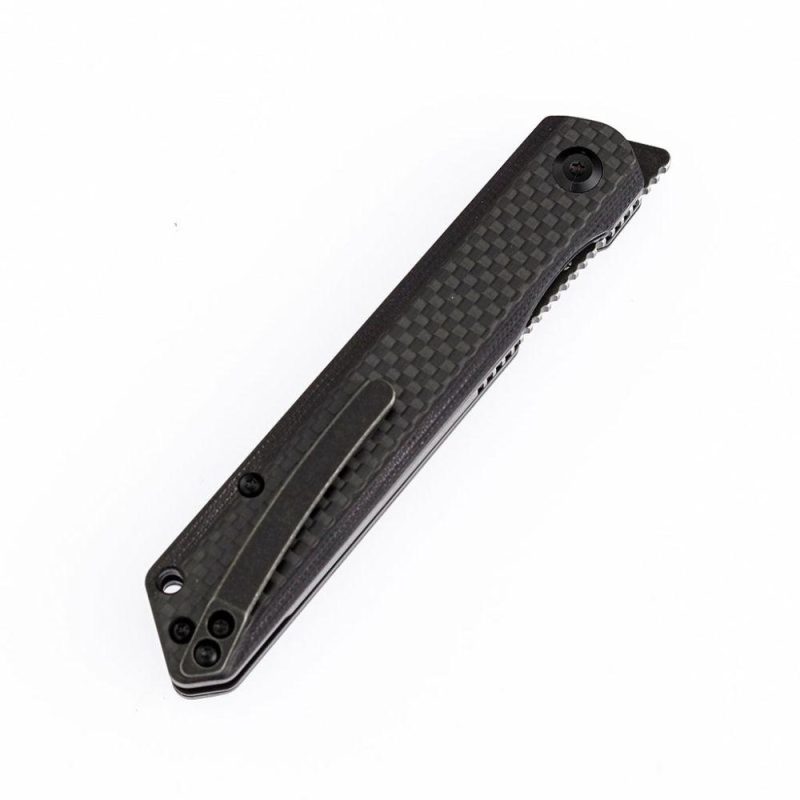 Prickle K1012T3 Max Tkachuk Design Front Flipper Twill Carbon Fiber Handle CPM-35VN Tanto Blade Black | Folding Pocket Knives