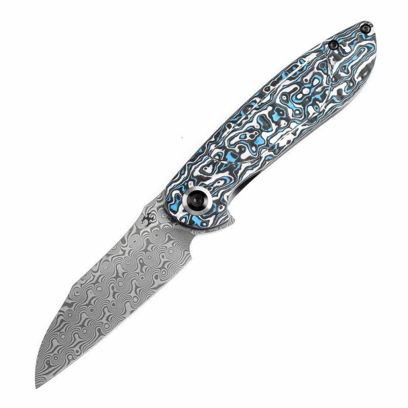 Prometheus Folding Knife Blue Whire Nebula Carbon Fiber Handle(3.29” Damascus Blade)D.O.C.K. Design-K1040A3 White Blue | Folding Pocket Knives