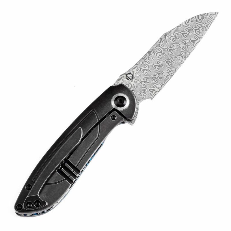 Prometheus Folding Knife Blue Whire Nebula Carbon Fiber Handle(3.29” Damascus Blade)D.O.C.K. Design-K1040A3 White Blue | Folding Pocket Knives