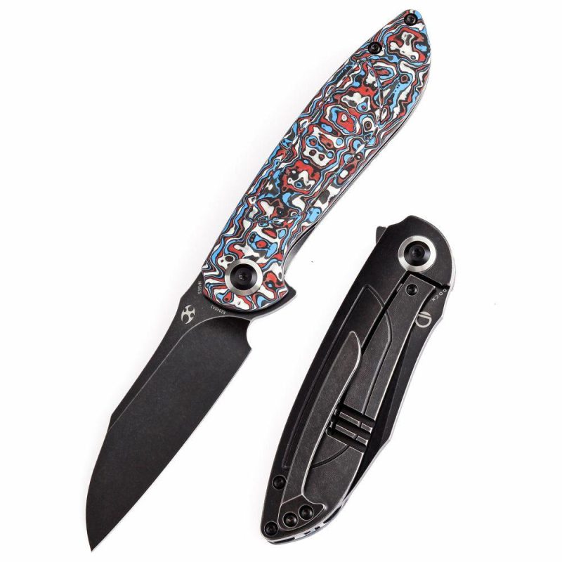 Prometheus Folding Knife White Blue Red Nebula Carbon Fiber Handle(3.29” CPM S35VN Blade)D.O.C.K. Design-K1040A2 Black Red Blue | Folding Pocket Knives