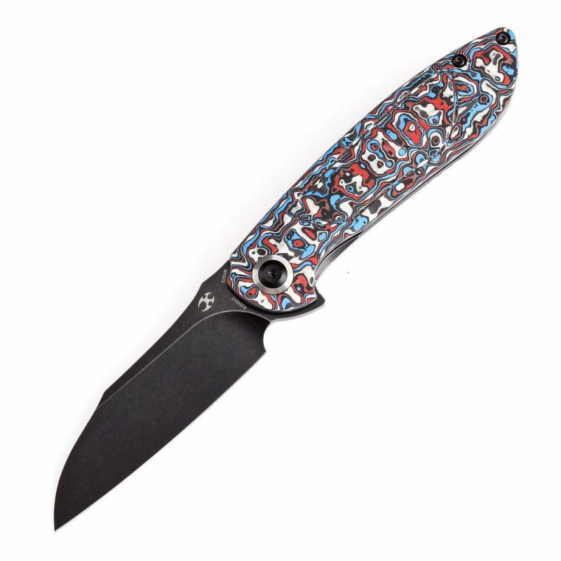 Prometheus Folding Knife White Blue Red Nebula Carbon Fiber Handle(3.29” CPM S35VN Blade)D.O.C.K. Design-K1040A2 Black Red Blue | Folding Pocket Knives