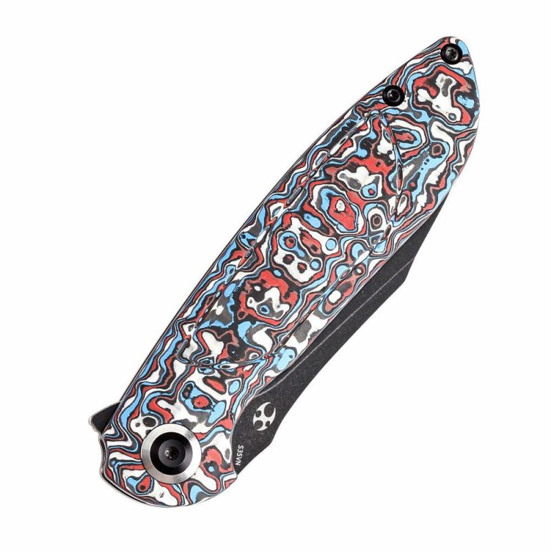 Prometheus Folding Knife White Blue Red Nebula Carbon Fiber Handle(3.29” CPM S35VN Blade)D.O.C.K. Design-K1040A2 Black Red Blue | Folding Pocket Knives